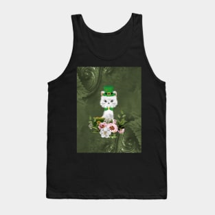 Happy st. patrick’s day, cute little cat and flowers Tank Top